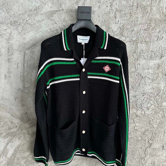 Black Casablanca Men's Crochet Tennis Shirt Jacket - Picture 1 of 9